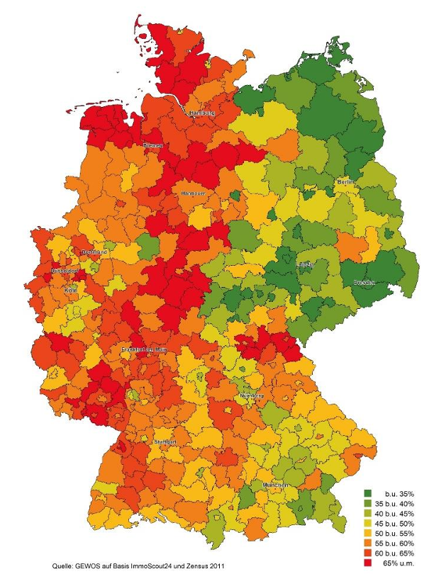 Anteil der Energieeffizienzklassen E und schlechter im Wohnungsbestand 2011; GEWOS