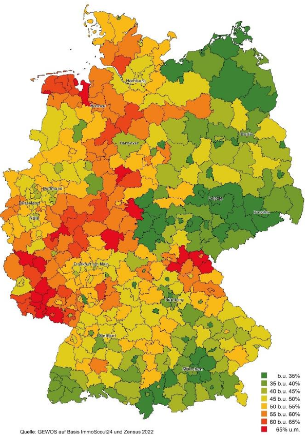 Energieeffizienzklassen E und schlechter im Wohnungsbestand 2023; GEWOS